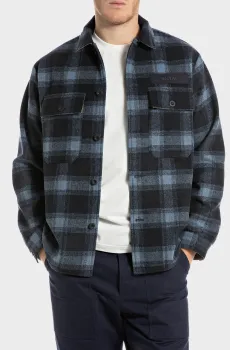 Мужская темно-синяя рубашка в клетку Синий S Replay M8493 .000.52808