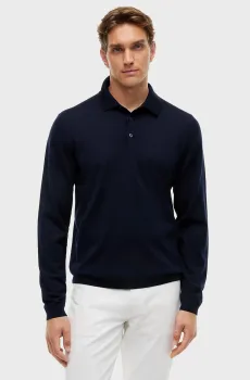 Мужское темно-синее шерстяное поло ny merino l/s polo Синий L Tommy Hilfiger MW0MW44702
