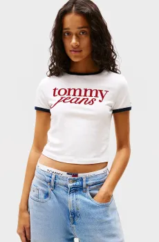 Женская белая футболка TJW SLIM SH SCRIPT RINGR Белый XXS Tommy Jeans DW0DW20631