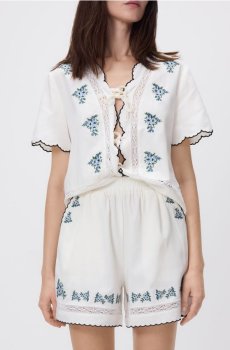 Reserved - Джинсові шорти з вишивкою - білий - 143JX-00X