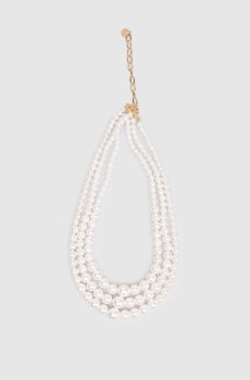 Белое многослойное колье с бусинами в виде жемчуга