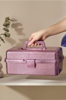 Блискучий складаний органайзер з ручкою - рожевий