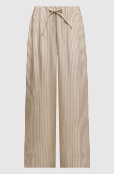 Бежевые брюки из шелка в полоску