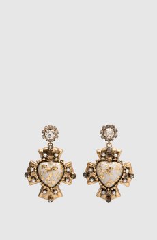 Золотые серьги в форме сердца с кристаллами