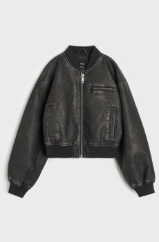 Бомбер зі штучної шкіри - темно-сірий