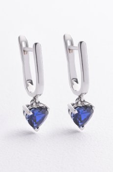 Серебряные серьги "Сердечки" (синт. сапфиры) 2620/1р-HSPH