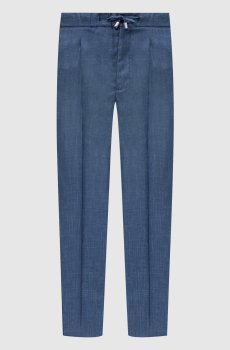 Синие брюки из шерсти, шелка и льна