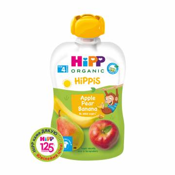Детское фруктовое пюре HiPP HiPPiS Яблоко-груша-банан, с 4 месяцев, 100 г (пауч) Детское фруктовое пюре HiPP HiPPiS Яблоко-груша-банан, с 4 месяцев, 100 г (пауч)