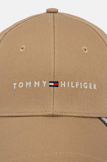 Хлопковая кепка Tommy Hilfiger цвет бежевый с аппликацией AM0AM12532 Хлопковая кепка Tommy Hilfiger цвет бежевый с аппликацией AM0AM12532