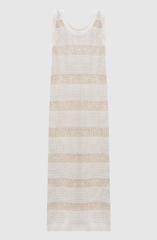 Бежевое платье в полоску с пайетками