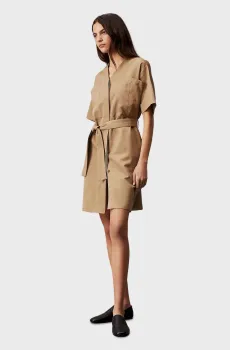 Женское бежевое платье COTTON LINEN BELTED SHIFT DRESS Бежевый M Calvin Klein K20K206947