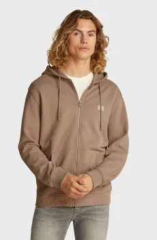 Мужское коричневое худи WOVEN LABEL ZIP THROUGH HOODIE Коричневый L Calvin Klein Jeans J30J326858