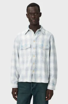 Мужская голубая джинсовая рубашка в клетку SANTOS Голубой XL AllSaints M078SE