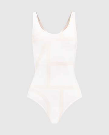 Бежевый купальник с принтом логотипа монограммы