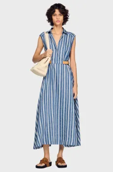 Женское синее платье в полоску Синий 38 Sandro SFPRO04847_Blu - White