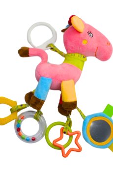 Мягкая игрушка-погремушка с прорезывателем Lindo Лошадка, розовая, с рождения, 38*14*9 см (F 1013)