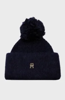 Женская темно-синяя шапка TH EVENING POMPOM BEANIE Синий ONESIZE Tommy Hilfiger AW0AW15390