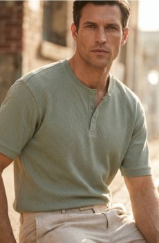 Футболка Henley з бавовною - блідо-зелений