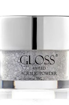 Акриловая пудра для ногтей Gloss UV/LED Acrylic Powder 013 Серый с микроблеском и галографическими блестками, 15 г
