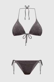 Серый купальник MALIBU с кристаллами