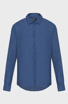 Мужская темно-синяя льняная рубашка Синий 44 Karl Lagerfeld 562616.605000;680