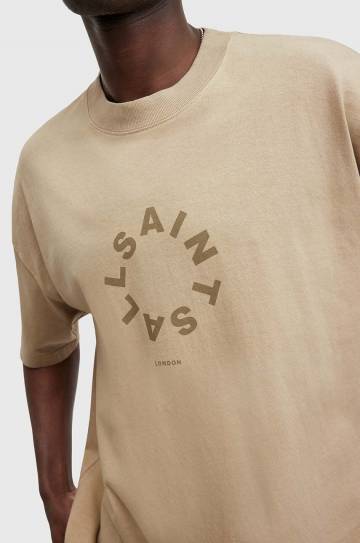 Хлопковая футболка AllSaints TIERRA SS CREW мужская цвет бежевый с принтом M072PB Хлопковая футболка AllSaints TIERRA SS CREW мужская цвет бежевый с принтом M072PB