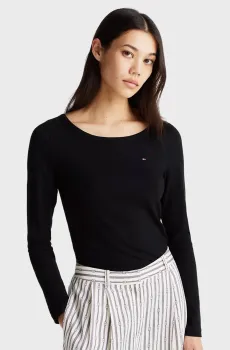 Женский черный лонгслив SLIM 5X2 RIB O-NK LS Черный XS Tommy Hilfiger WW0WW38869
