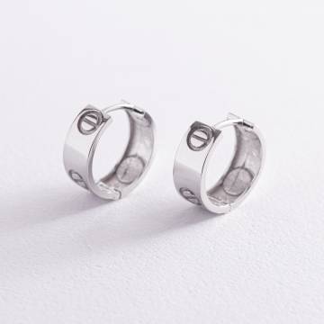 Серьги - кольца "Love" в белом золоте с04671 Серьги - кольца "Love" в белом золоте с04671
