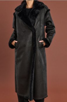 Довге пальто зі штучної шкіри - чорний