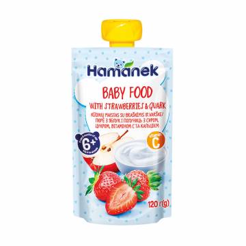 Детское фруктове пюре Hamanek Яблоко с клубникой и творогом, от 6 месяцев, 120 г (пауч) Детское фруктове пюре Hamanek Яблоко с клубникой и творогом, от 6 месяцев, 120 г (пауч)