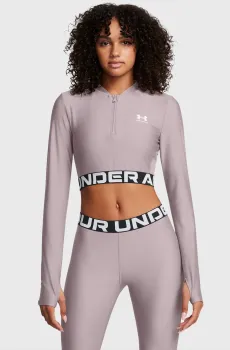 Женский пудровый лонгслив HeatGear Rib 1/4 Zip LS Розовый L Under Armour 1388692-015
