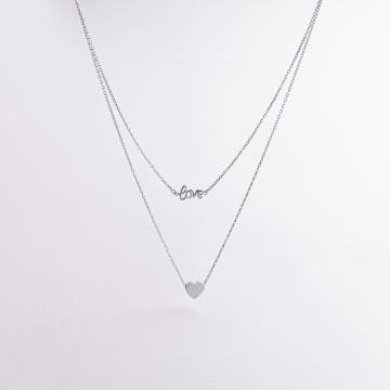 Двойное колье "Love и сердечко" (белое золото) кол02621 Двойное колье "Love и сердечко" (белое золото) кол02621