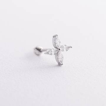 Одиночная серебряная серьга в хрящ ушка "Цветок" 40070 Одиночная серебряная серьга в хрящ ушка "Цветок" 40070