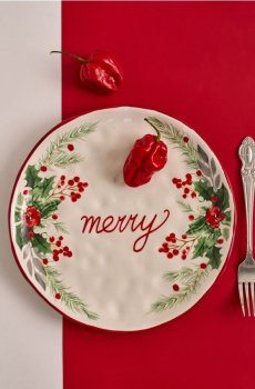 Різдвяна керамічна тарілка з написом «Merry» - білий