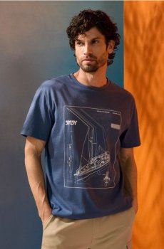 Бавовняна футболка з принтом корабля - синій