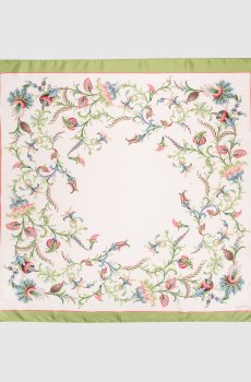 Бежевый платок из шелка в цветочный принт