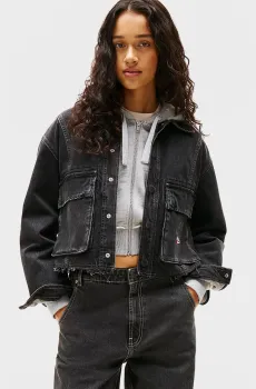 Женская черная джинсовая куртка TJW CROPPED JACKET WASHED BLACK Черный L Tommy Jeans DW0DW20545