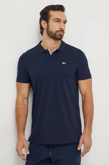 Хлопковое поло Tommy Jeans цвет синий однотонное DM0DM18312 Хлопковое поло Tommy Jeans цвет синий однотонное DM0DM18312