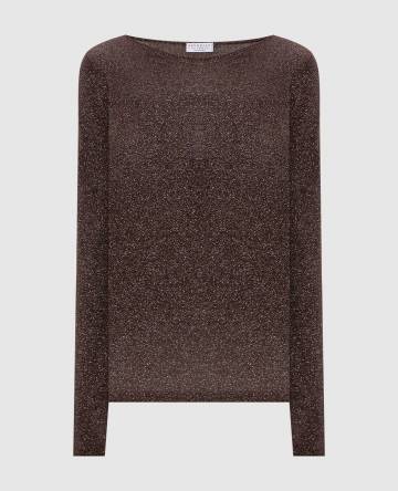 Коричневый джемпер с кашемиром и шелком с люрексом Коричневый джемпер с кашемиром и шелком с люрексом