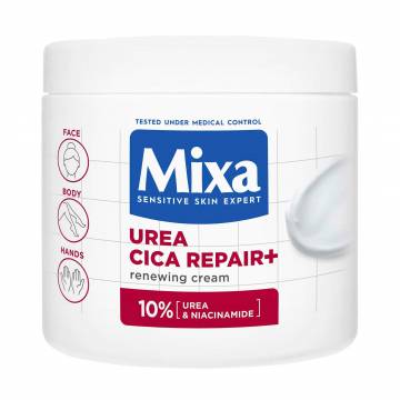 Восстанавливающий крем Mixa Urea Cica Repair+ с мочевиной и ниацинамидом, для сухой кожи лица, рук и тела, 400 мл