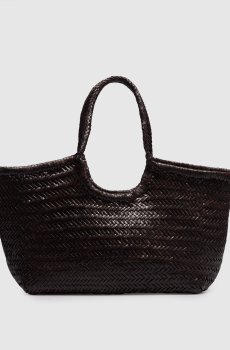 Коричневая кожаная плетеная сумка-тоут Nantucket