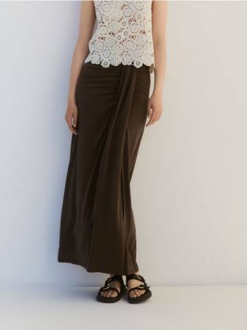 Reserved - Спідниця максі з модалем - темно коричневий - 9219H-89X