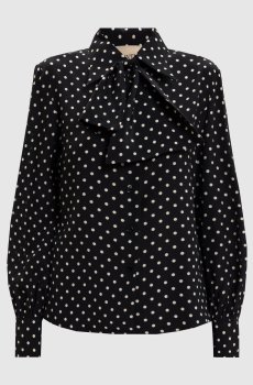 Черная блуза из шелка в горох