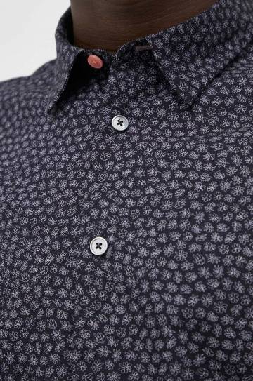 Хлопковая рубашка PS Paul Smith мужская цвет чёрный slim классический воротник Хлопковая рубашка PS Paul Smith мужская цвет чёрный slim классический воротник