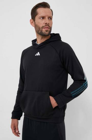 Кофта для тренинга adidas Performance Train Icons цвет чёрный с капюшоном с принтом Кофта для тренинга adidas Performance Train Icons цвет чёрный с капюшоном с принтом