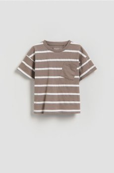 Reserved - Бавовняна футболка у смужку - коричневий - 931IX-88X