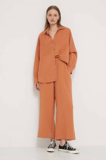 Хлопковые брюки Billabong Follow Me цвет оранжевый широкие высокая посадка ABJNP00420 Хлопковые брюки Billabong Follow Me цвет оранжевый широкие высокая посадка ABJNP00420
