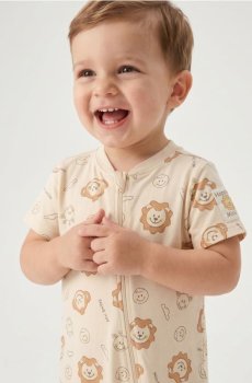 Бавовняний ромпер з принтом Mini Smiley - бежевий