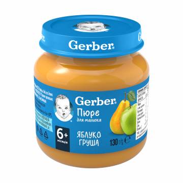 Детское фруктовое пюре Gerber Яблоко и груша, с 6 месяцев, 130 г Детское фруктовое пюре Gerber Яблоко и груша, с 6 месяцев, 130 г