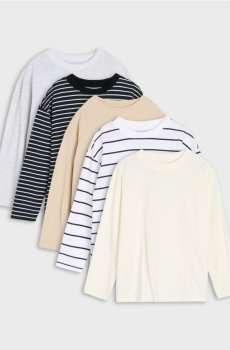 Бавовняні футболки з довгим рукавом 5 pack - білий